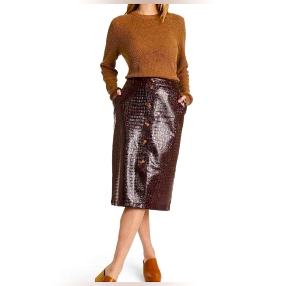 NWT Rich Chocolate Brown Vegan Leather Skirt